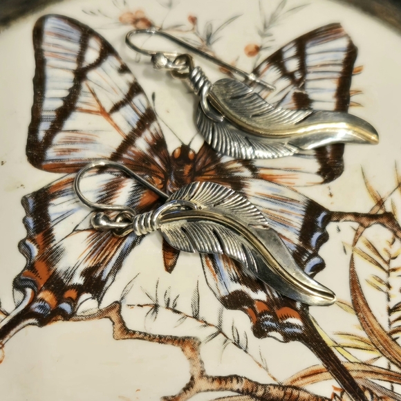 Sterling Silver Native American Signed Earrings - Picture 2 of 4